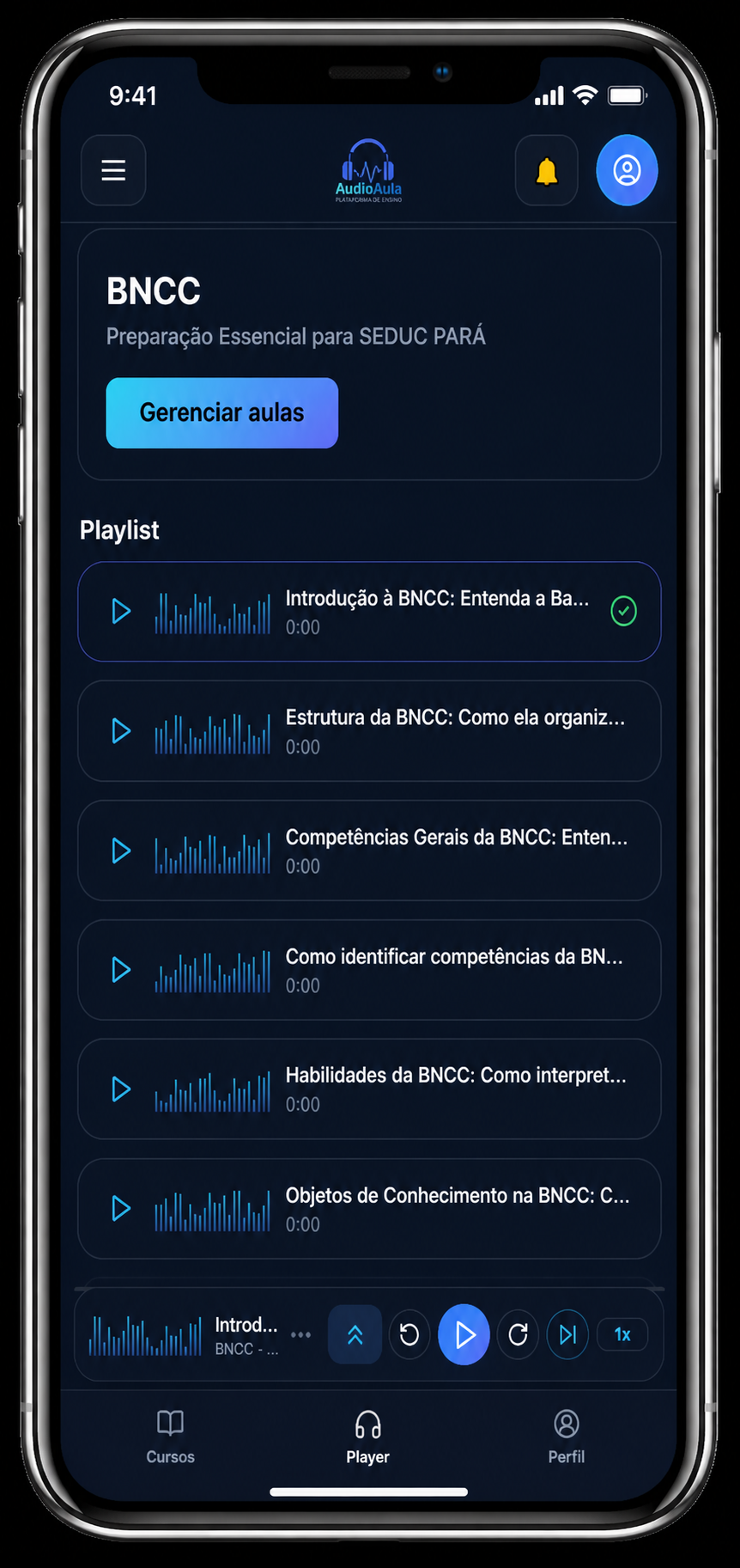 Interface do aplicativo AudioAula