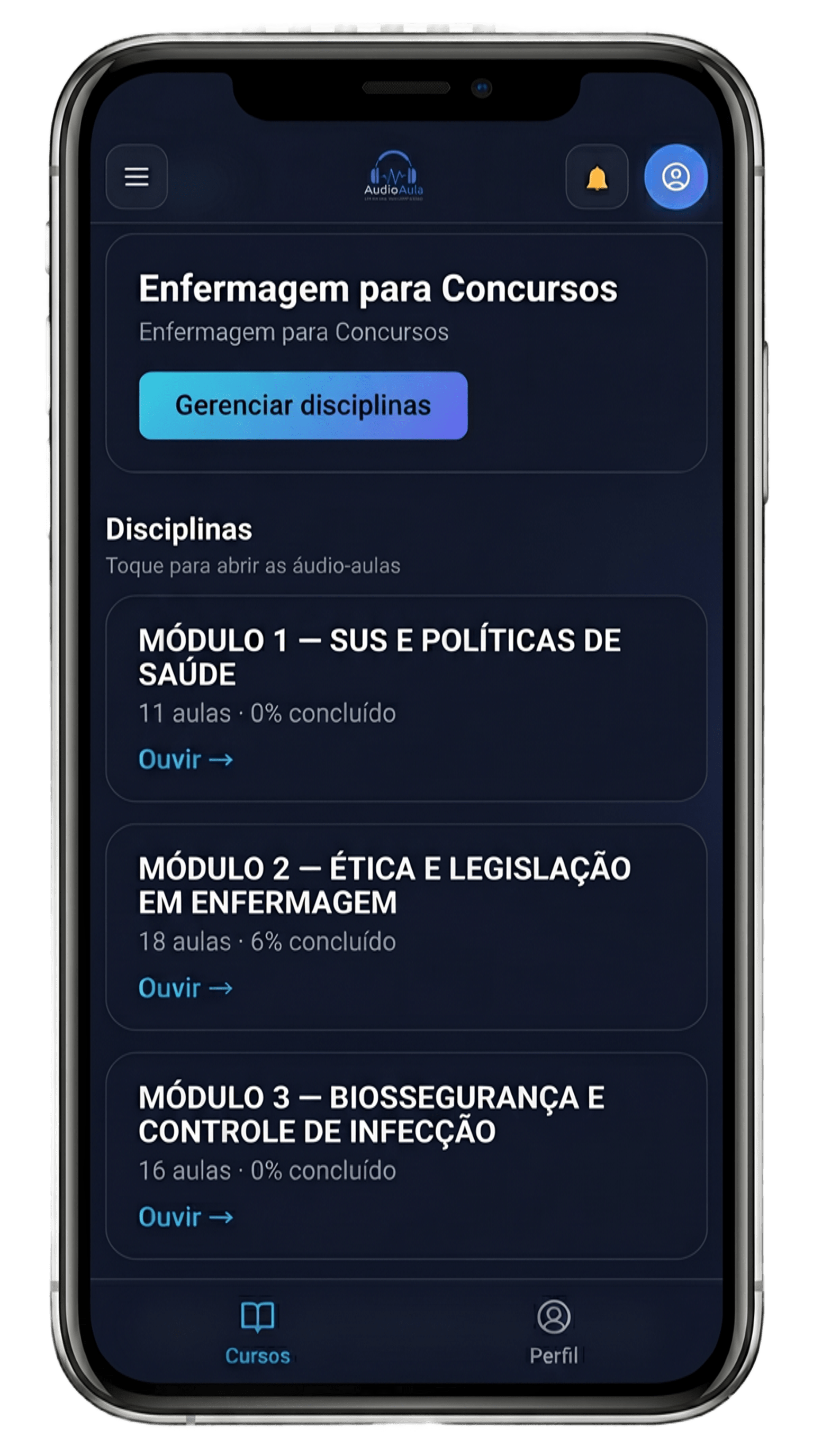 Interface do aplicativo AudioAula