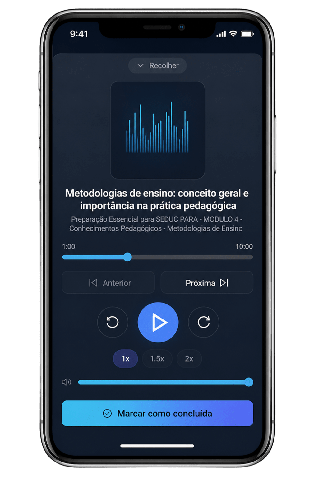 Interface do aplicativo AudioAula